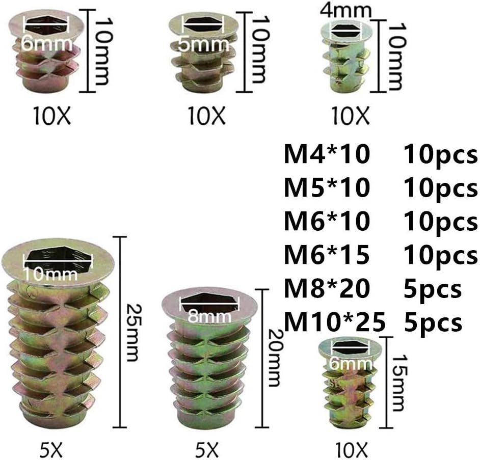 Threaded Insert Nuts, 50 Pcs Hex Socket Screw Zinc Alloy Furniture Hex ...