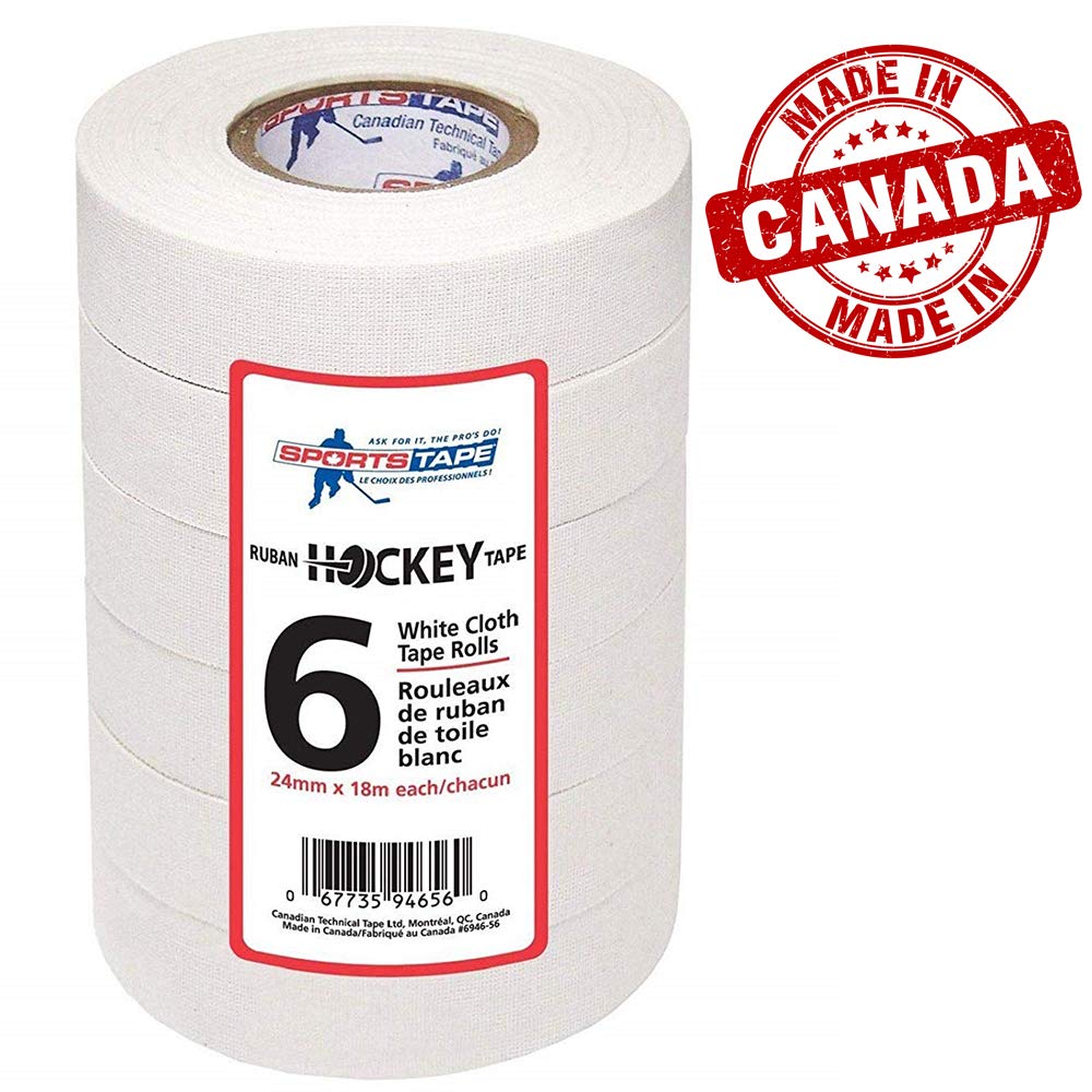 sports tape White Hockey Tape, 6 Rolls, 1 Inch Wide, 20 Yards Long (Cloth)