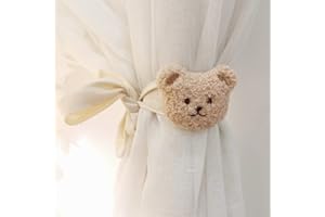 NUFR 2 Pack Cute Curtain Tiebacks Cartoon Bears Embroidered Animal Shape Bedroom Accessories(Beige)