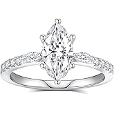 DAKKXN Moissanite Engagement Rings for Women,D Color VVS1 3-Stone Moissanite Ring,Sterling Silver Plated 18K White Gold Wedding Band Ring for Women