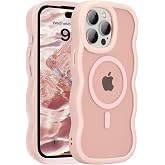 UEEBAI Magnetic for iPhone 15 Pro Max Case, Compatible with MagSafe, 2025 Transparent Wave Frame Design Case Soft Edge Cover Cute Clear Matte Shockproof Protective Phone Cover, Pink