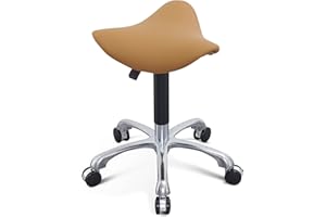 MWOSEN 3 Angles Saddle Stool Chair Ergonomic Rolling Seat for Salon, Tattoo Shop, Spa, Facial lash Home, Esthetician Height Adjustable Chair for Healthy Posture and Sustainable,Camel