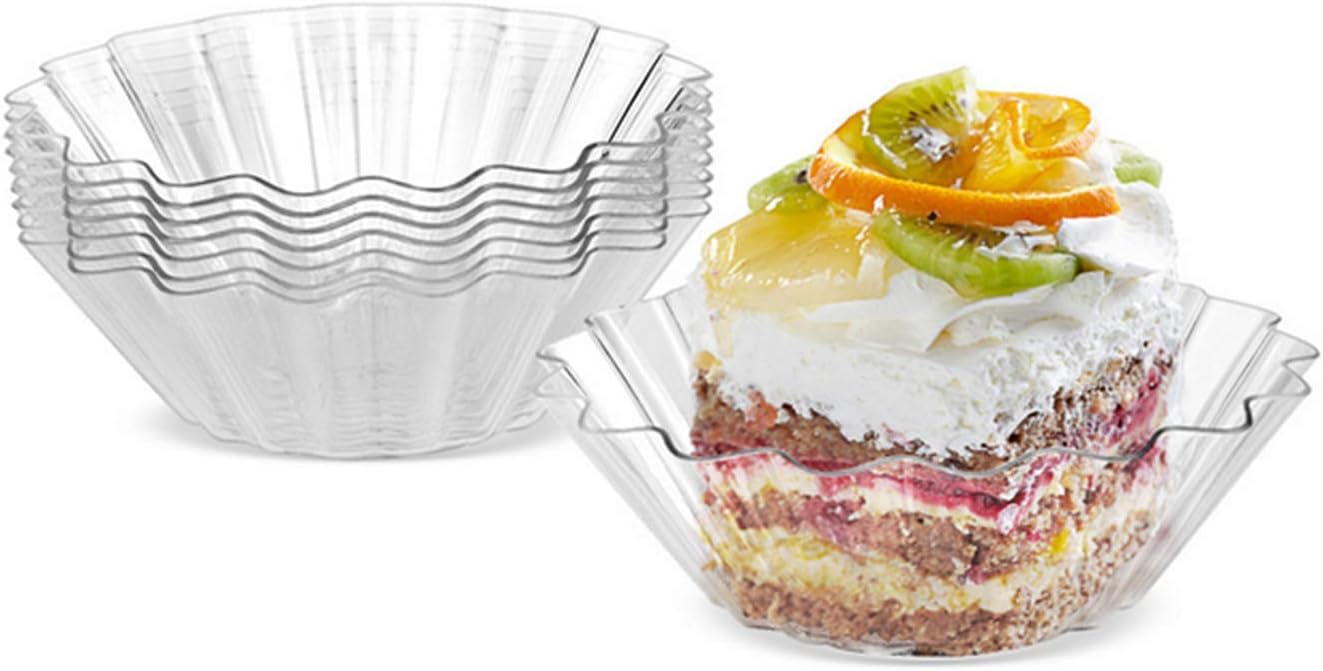 Healthcom 60 Pcs 3 inch Clear Plastic Appetizer Plates Flower Ice Cream Dessert Bowls Dessert Plates Cup Mini Appetizers Dishes Serving Plates Dip Sauce Snacks Plates Tasting Sampling Party Supplies