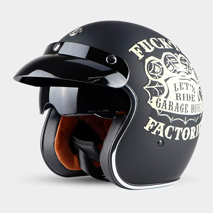 Sunzy Harley motorcycle helmet, retro adult men and women evergreen 3/4 open motorbike helmet 
