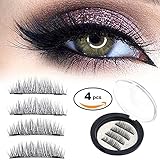 HotSan Dual Long Magnetic False Eyelashes Reusable 3D Eye Lashes Ultra Thin Magnetic Lashes No Glue Needed 4 Pieces