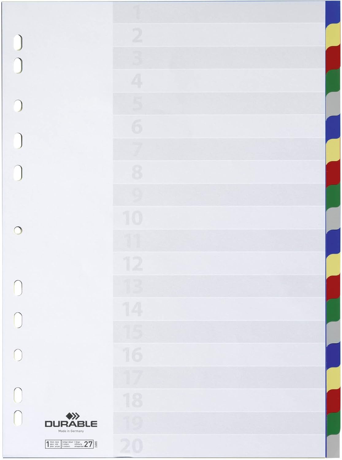 Durable 675827 - Separadores para archivador (20 secciones de colores
