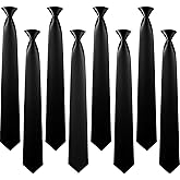 Yuanan 8 Pack Black Clip On-Tie for Men, 20 Inch Solid Skinny Formal Neck Tie Gifts, Premium Black Tie for Office, School, Wedding, Business Uniforms