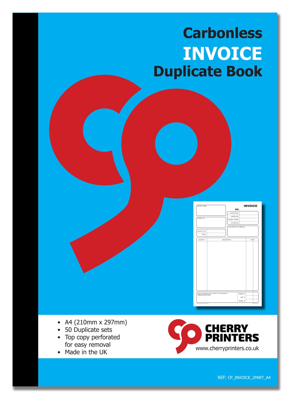 Cherry Carbonless NCR Invoice Book | Duplicate Book | A4 | 50 Sets | Perfect for The self-Employed, Small and Larger Businesses |