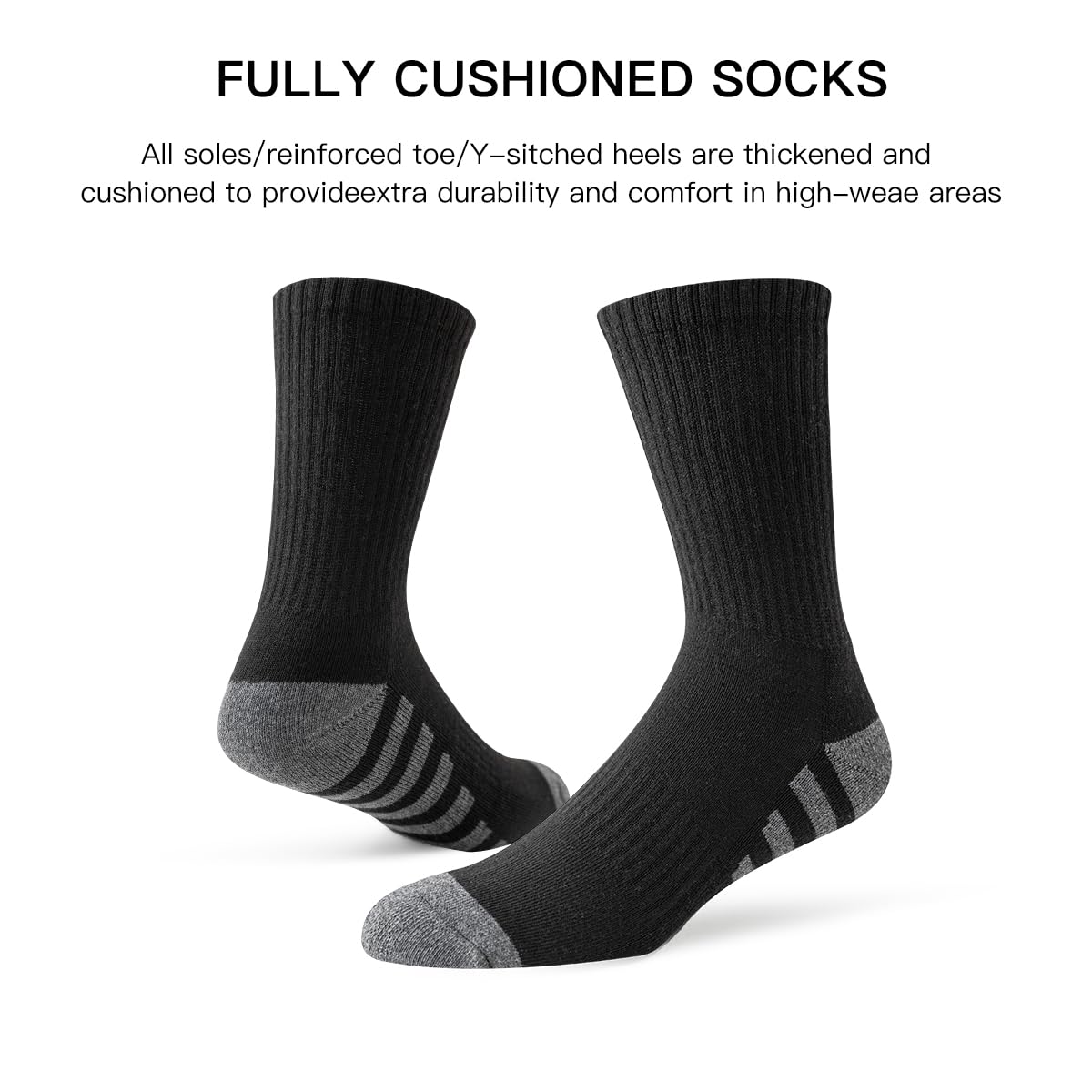 JOYNÉE 8 Pairs Mens Crew Work Cushion Socks Long Athletic Running Socks Workout Breathable Socks