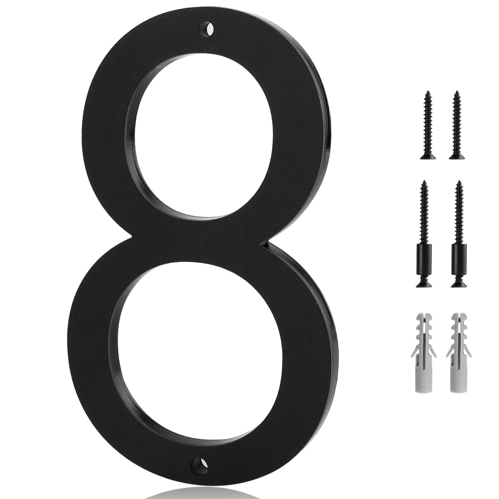 Photo 1 of 10 Inch Black House Numbers 8 - Easy Installation With Screw Set, Includes Hardware for Flush or Floating Mount, Frosted Matte Black Acrylic Address House Numbers for Door, Exterior, Porch