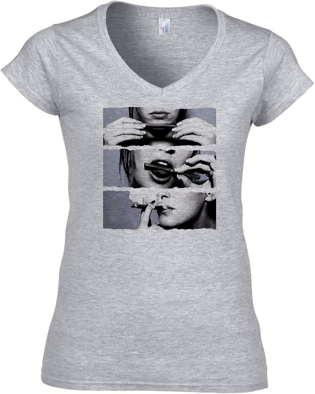 Women's Vintage Girl Rolling A Joint VNeck TShirt Amazon.co.uk Clothing