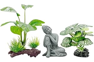 Smoothedo-Pets Fish Tank Decorations Aquarium Decoration 4inch Ornaments Accessories Betta Fish Rest Leaf Buddha (Type-B-Set-Buddha)
