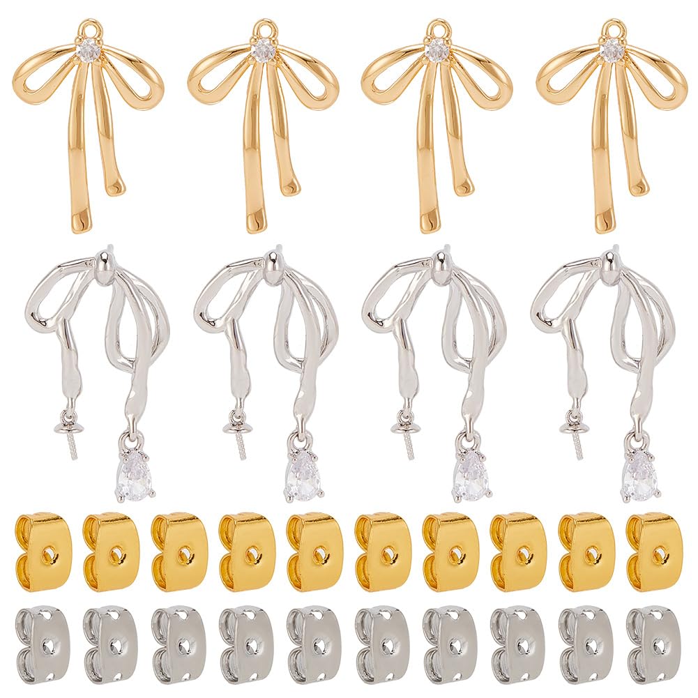DELORIGIN 12pcs 2 Styles Bowknot Pendant Charms Earring Brass Bow Tie Stud Dangle Charms with 50pcs Open Jump Rings Bow Link Pendants for DIY Jewellery Making Bracelets Necklaces Keyrings Crafts