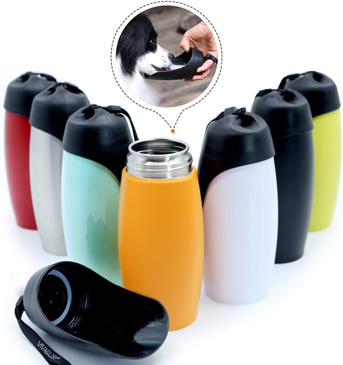 VIVAGLORY Pawhike Dog Water Bottle, Dog Drinking Bottle for Travel & Walking with Strap