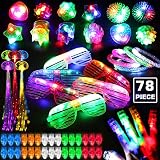 78PCs LED Light Up Toy Party Favors Glow In The Dark,Party Supplies Bulk For Adult Kids Birthday Halloween With 50 Finger Light, 12 Jelly Ring, 6 Flashing Glasses, 5 Bracelet, 5 Fiber Optic Hair Light