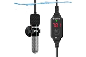 auomii Small Submersible Aquarium Heater,Adjustable Mini Fish Tank Heater 25/50/100/150/200/300 Watts with External Temperature Controller, LED Display, Smart Memory, Used for 1-60 Gallons (25W)