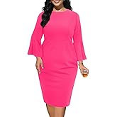 Plus Size Cocktail Dress - Church Bodycon Wedding Guest Bell Long Sleeve Pencil Dresses