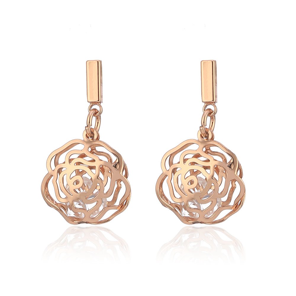Rose Gold Silver Dangle Earrings for Women and Teen Girl Drop Stud Earrings with Cubic Zirconia Lightweight (Rose Gold Color)
