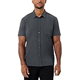 INTO THE AM Men's Short Sleeve Button Up Shirt - Nice Business Casual Button Down Dress Shirts S - 4XL