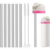 LUCKINEE Replacement Stainless Steel Straws for Owala FreeSip/Flip 24 oz 32 oz, 6 Pack Metal Reusable Straws with 2 Straw Cleaner Brushes for Owala FreeSip/Flip Accessories
