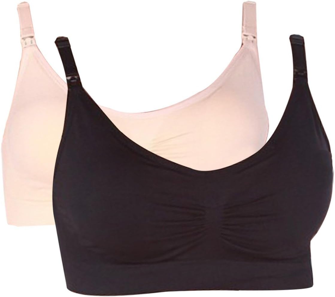 Loritta Women's 2 Pack Maternity Front Open Seamless Nursing Bras Bralette M Nude/Black