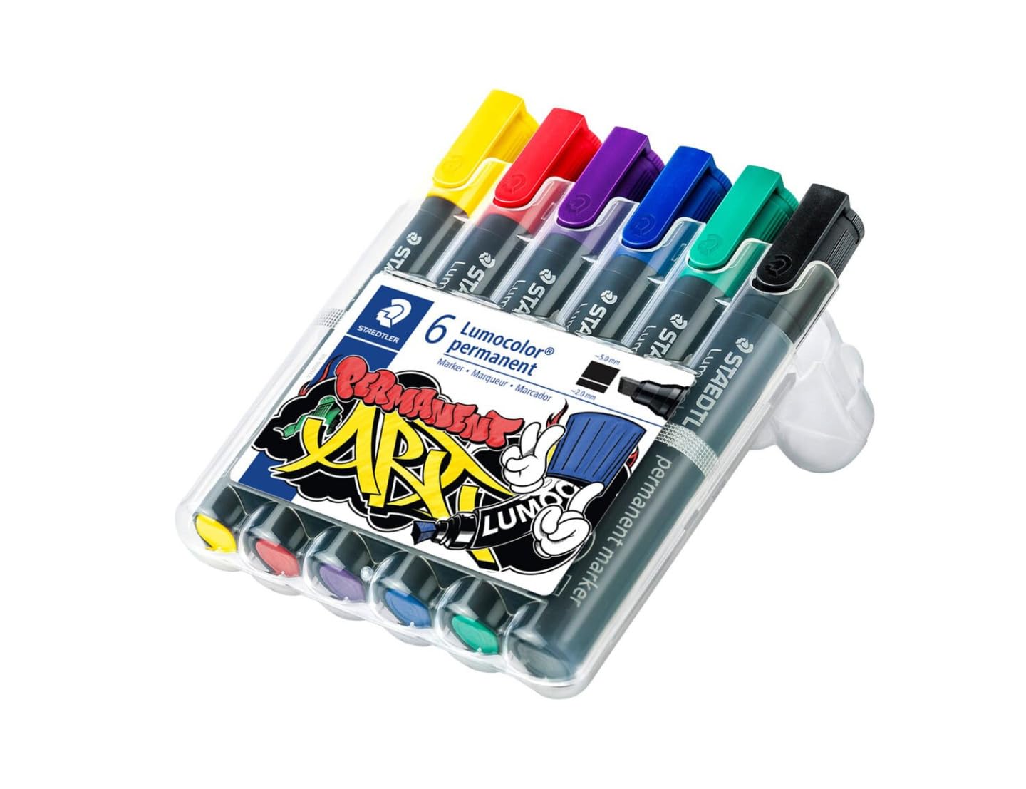 STAEDTLER Lumocolor 350 WP6 Chisel Tip Permanent Marker - Assorted Colours (Pack of 6)