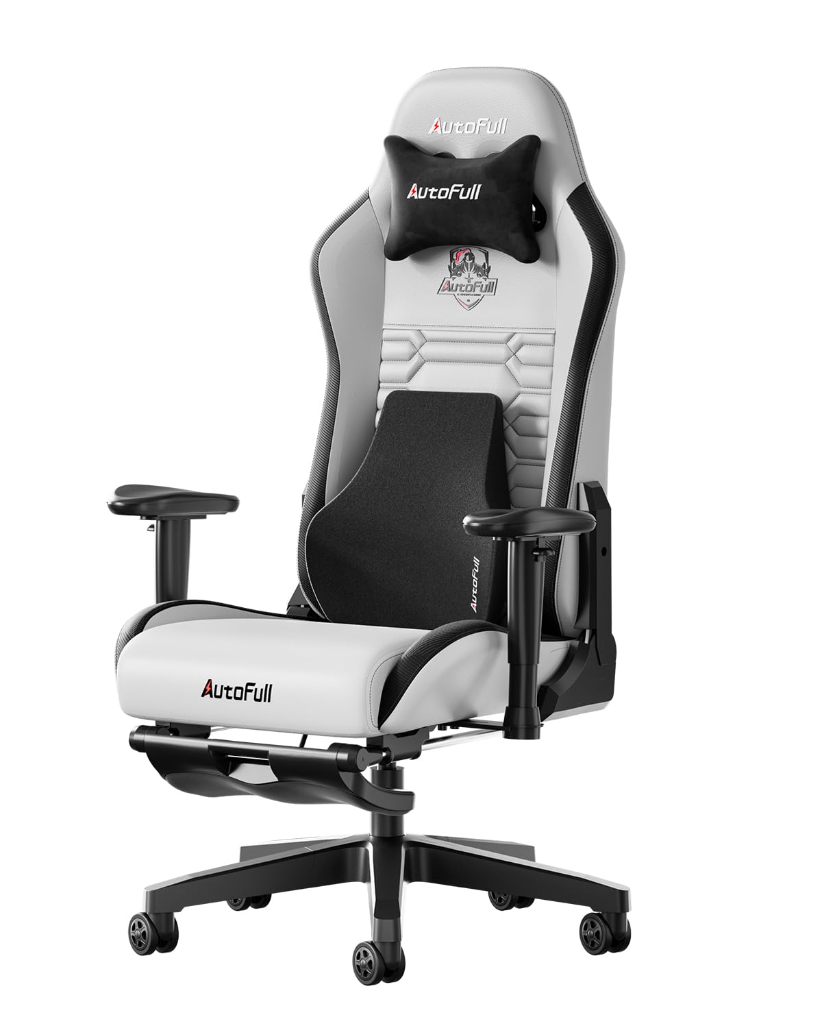 AutoFull C3 Gaming Chair PC Chair with Ergonomics Lumbar Support, Racing Style PU Leather High Back Adjustable Swivel Task Chair with Footrest ,Grey