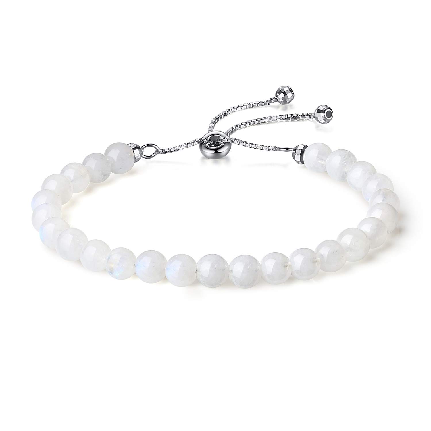 COAI Women's Sterling Silver Moonstone Birthstone Beaded Bracelet
