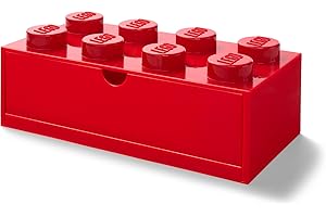 ROOM Copenhagen Lego Storage Brick 8 Desk Drawer, 8-Stud Stackable Tabletop Storage Box, 12.4 x 6.2 x 4.4 in, Bright Red