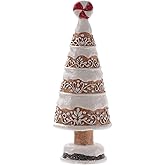 The Bridge Collection Gingerbread Candy Tree Figurine – Decorative Holiday Tabletop Piece – Christmas Tree Accent with Glitter and Peppermint Detail