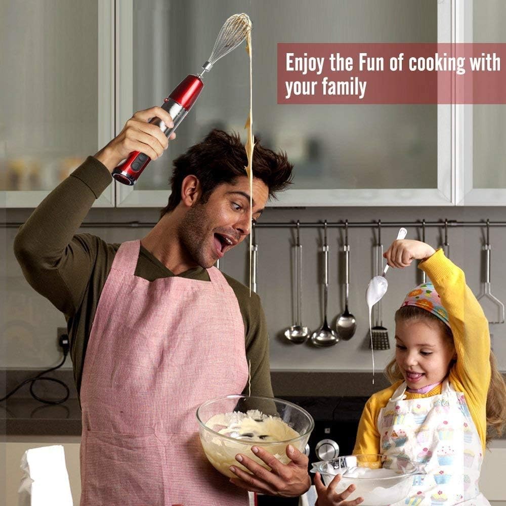 KOIOS 800W 4-in-1 Multifunctional Immersion Hand Blender, 12 Speed, 304 Stainless Steel Stick Blender, Titanium Plated Blade, 600ml Mixing Beaker, 500ml Food Processor, Whisk Attachment, BPA-Free, Red: Kitchen & Dining