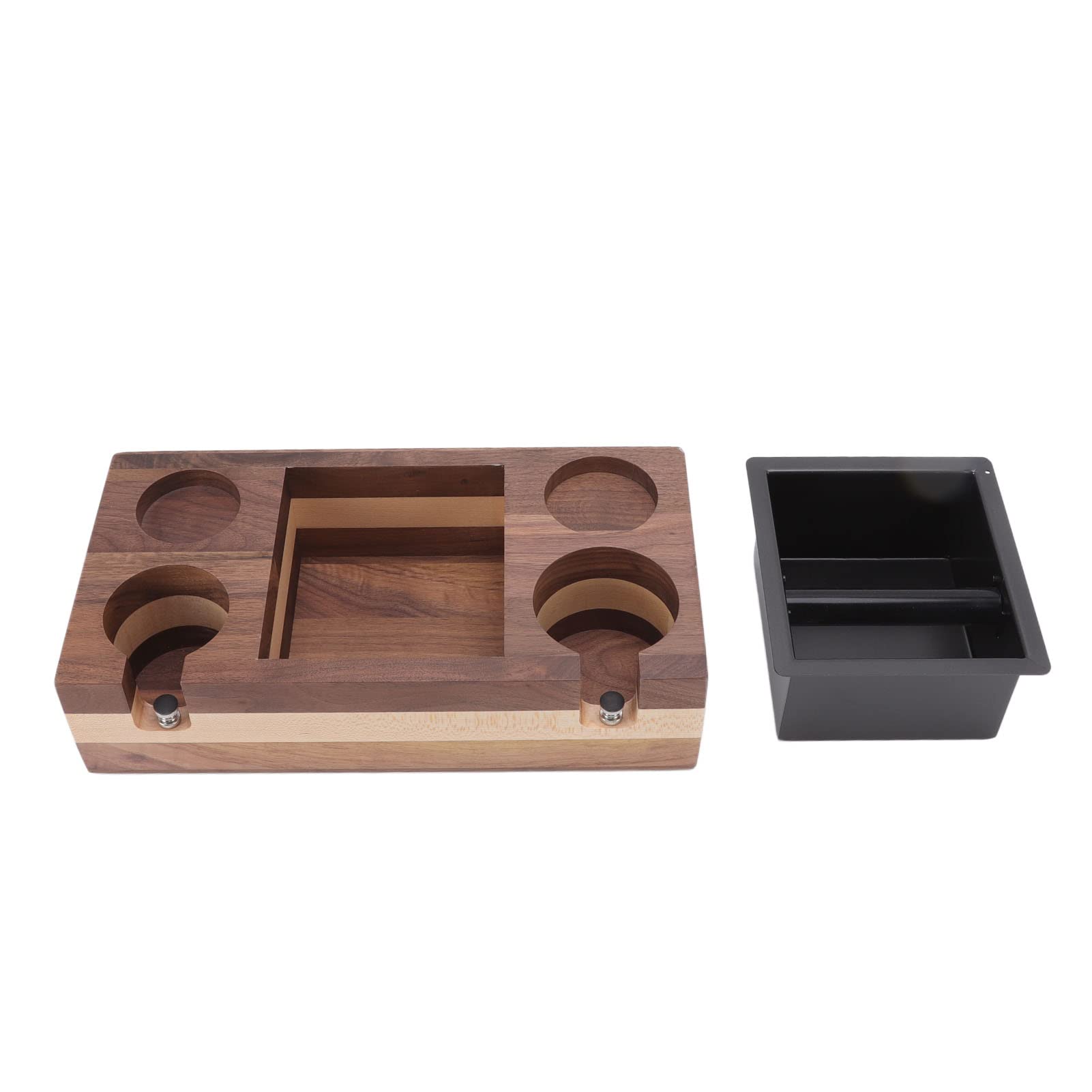 Coffee Knock Box, Coffee Tamper Distributor and Coffee Tamping Station Stand Wooden Base, Coffee Dump Bin(Type 3)