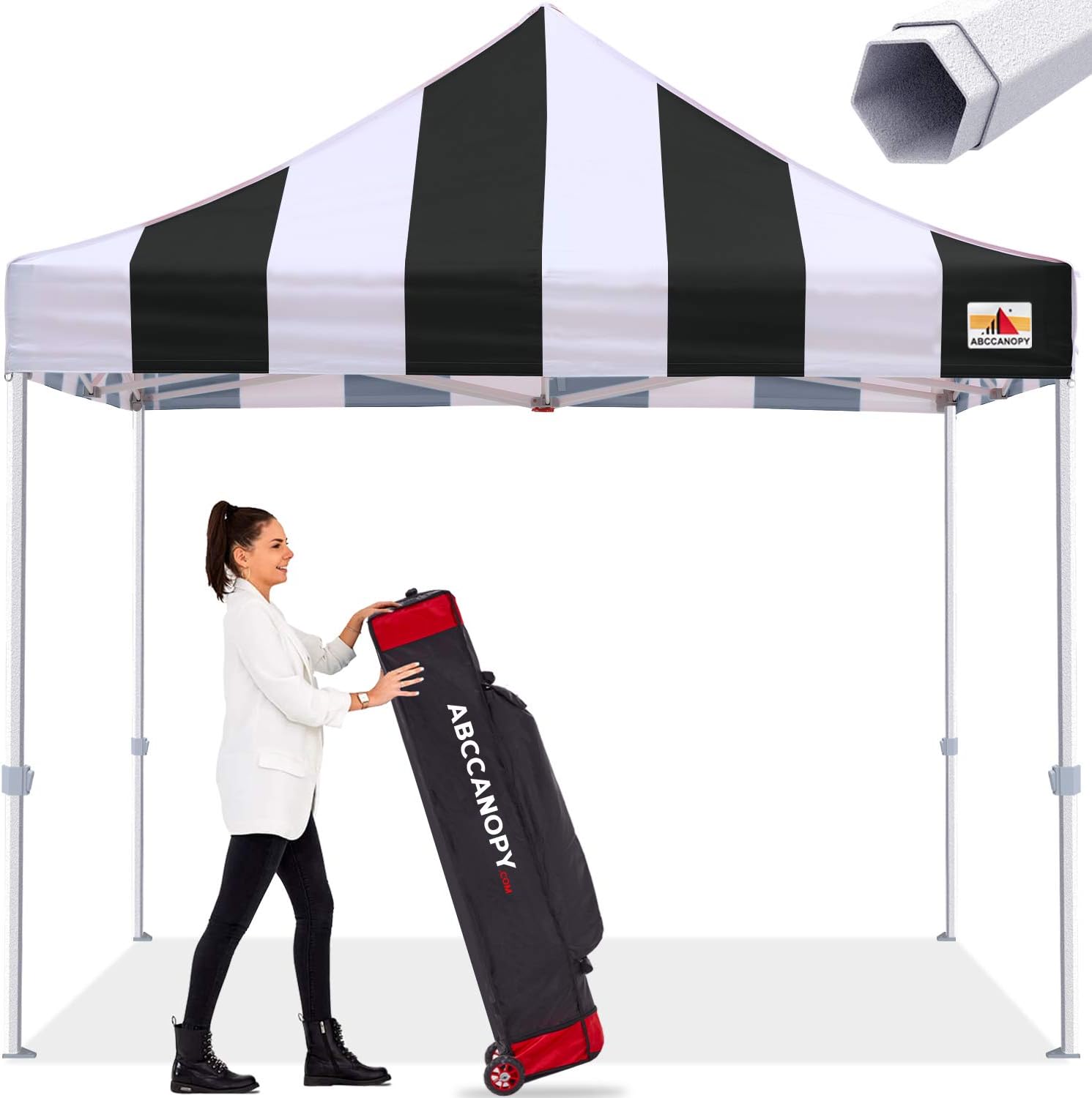 ABCCANOPY Premium Pop Up Canopy Tent Commercial 10x10 Instant Shelter, Bonus Wheeled Carry Bag and 4 Sand Bags, Black/White