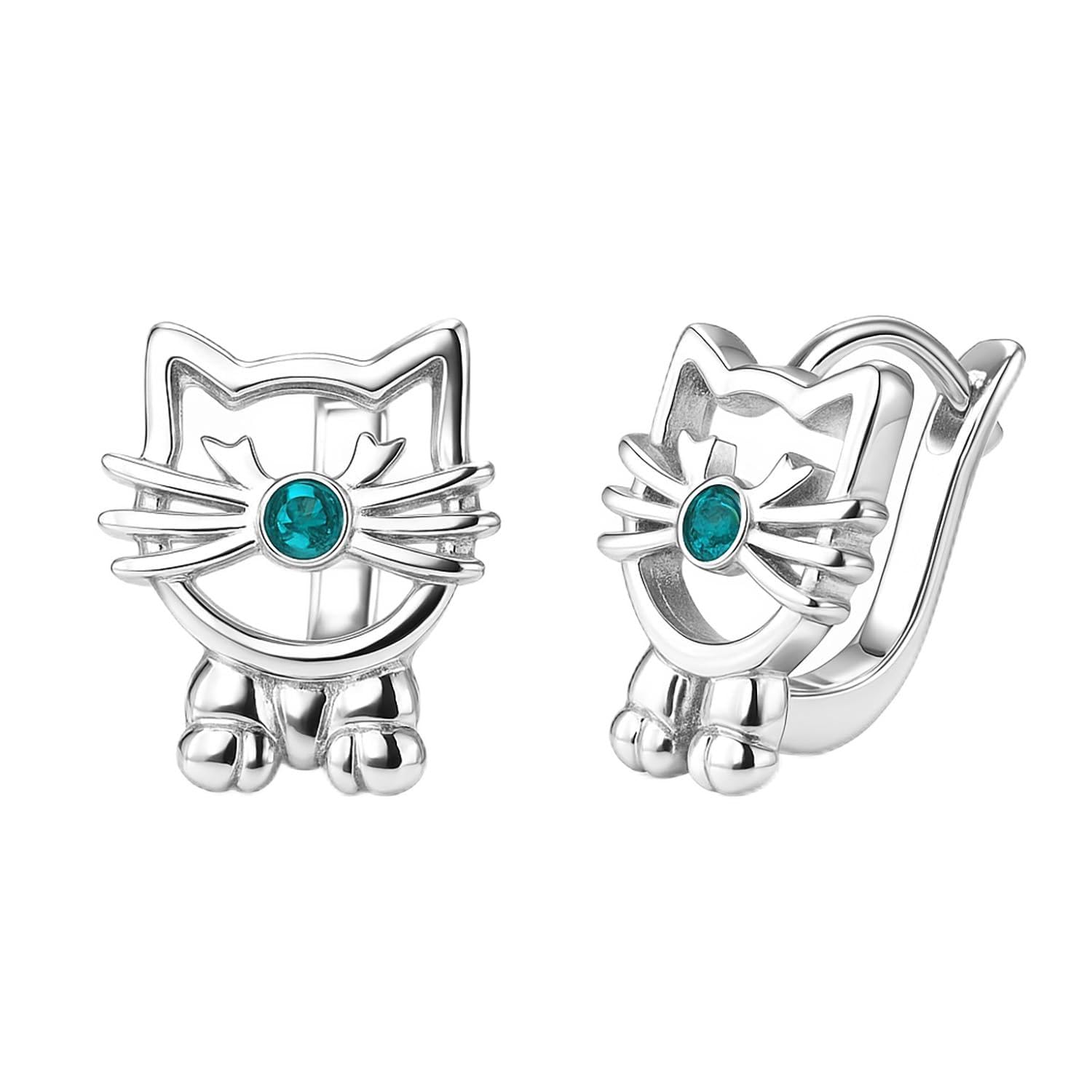 Butterfly Childrens Earrings Made From Sterling Silver With Cute Cat Design And Sparkling Crystal