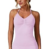 ABOCIW Womens Impact Longline Strappy Top Halter Sports Bra Sleeveless Gym Yoga Workout Tank Tops with Bra