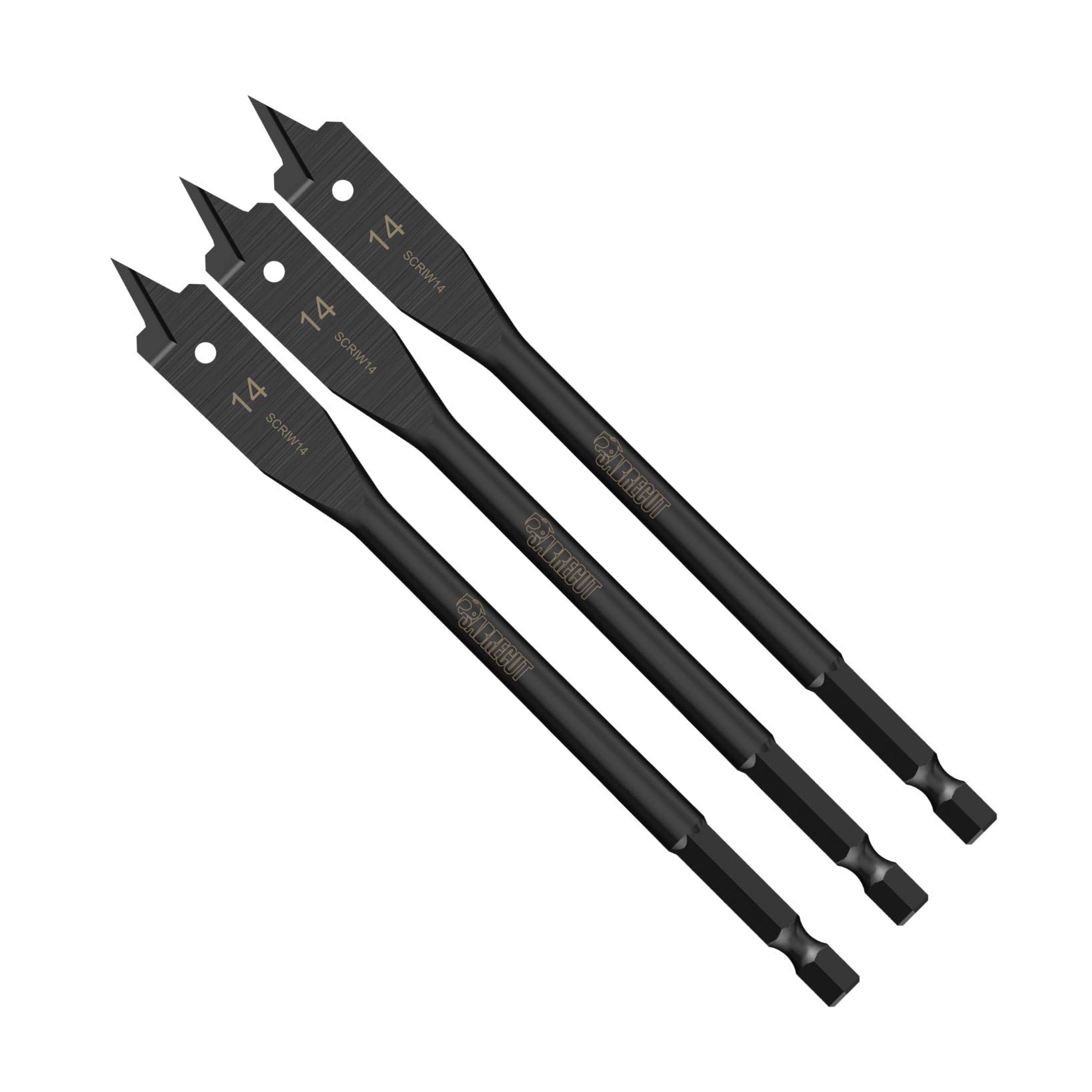 3 x SabreCut SCRIW14_3 14mm x 152mm Impact Rated Flat Wood Spade Bits for Softwood Hardwood Chipboard