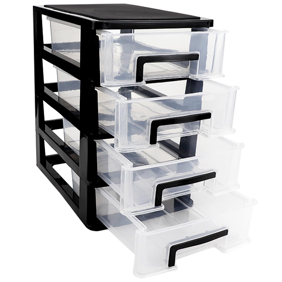 LNQ LUNIQI Plastic Desk Organizer,Desk Storage Box with 4 drawers,Makeup Organizer Sundries Storage Multifunction Storage Rack for Office School Home (Black &Transparent)
