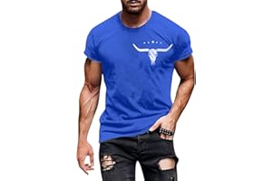 Western Aztec T Shirts for Men Bull Skull Head Pattern Tees Vintage Short Sleeve Crewneck T-Shirt Summer Casual Tops