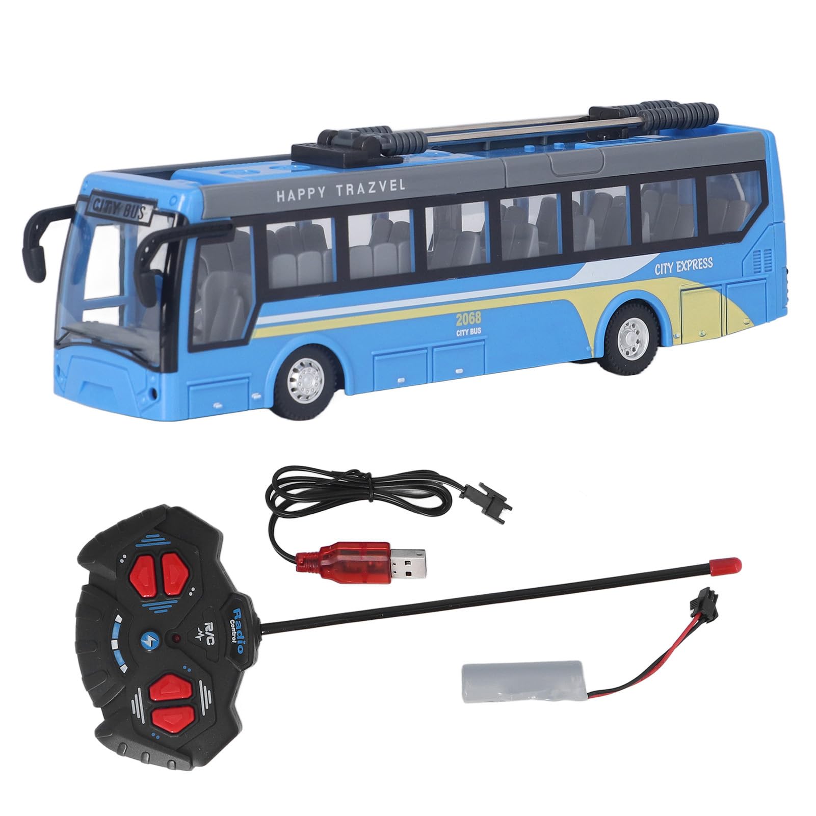 Remote Control Bus Toy Kids 1:48 Scale Rechargeable RC School Bus Electronic Play Vehicles Simulation Bus for Boys and Girls (Blue)