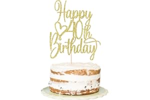 FLORCMET Gold Glitter Happy 40th Birthday Cake Topper - Cheers to 40 Years Cake Topper, 40 & Fabulous Cake Decoration for Hello 40th Birthday Anniversary Party Cake Decorations Supplies