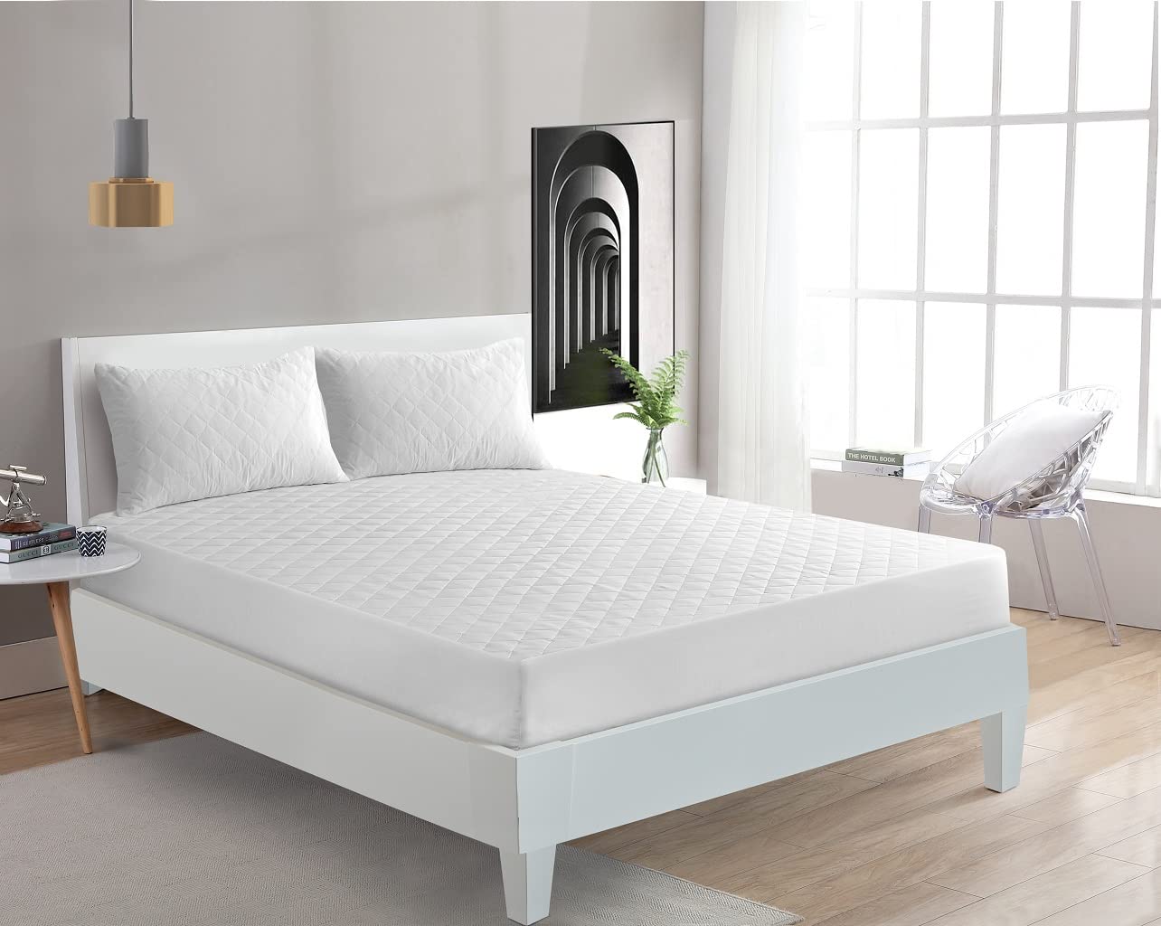 Quilted Super King Mattress Protector Deep Fit Protective Mattress Cover Luxury Anti-Allergenic White