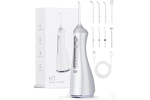 EASYANT Water Flosser with U-Shape Tips & 4 Modes, 350ml Cordless Dental Irrigator, IPX8 Waterproof, 8 Replacement Tips for Teeth Braces Care (White)