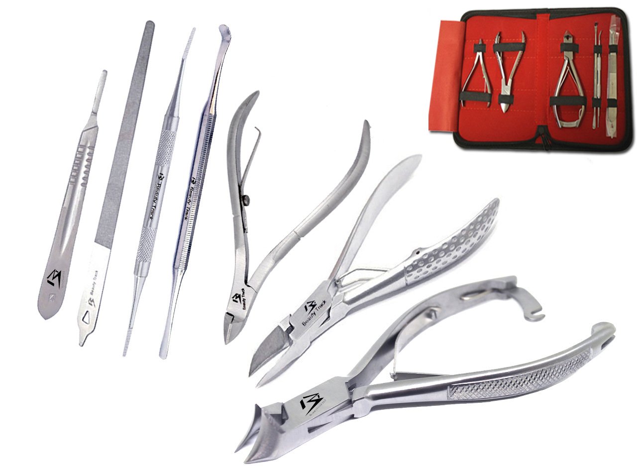 Professional Toe Nail Clipper Cuttet Set - Nail Cutter Kit - Manicure Pedicure Kit - Podiatry Instruments - Set of 7 Pieces - Nail File - Cuticle Nipper - Toe Nail Lifter - Storage Case