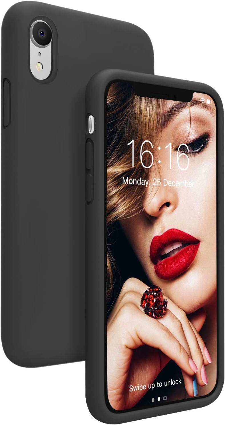 JASBON iPhone XR Case, Soft Shockproof Liquid Silicone Rubber iPhone XR Phone Case with Raised Edges Cover for iPhone XR 6.1 inch - Black