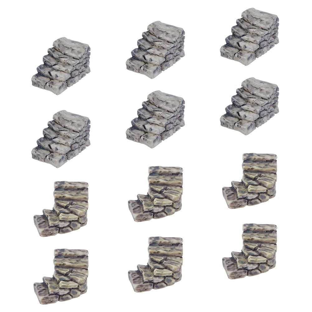 SUPERFINDINGS 12Pcs 2 Styles Miniature Steps Decoration Miniature Stone Stairs Resin Steps Mini Lighthouse Water Well Bridge Figurines for Garden DIY Kit Statues