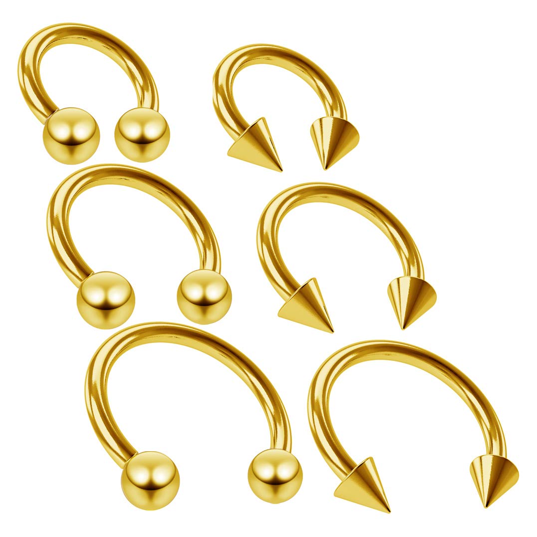 6pc 16g 1.2mm Gold Horseshoe Bar Earrings Circular Barbell Cartilage Bar Piercing Rings Tragus Helix 6mm 8mm 10mm
