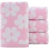 Pidada Hand Towels Set of 4 Floral Pattern 100% Cotton Soft Absorbent Decorative Towel for Bathroom (Pink)
