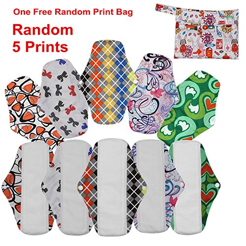 Asenappy Washable Cloth Menstrual Pads 5 PCS Reusable Sanitary Pads+1 bag (Medium, Mixed Prints)