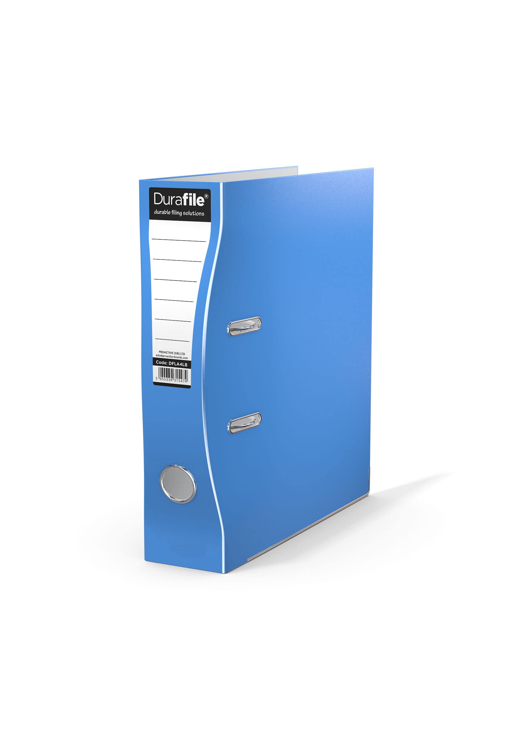 Durafile Lever Arch File, Light Blue File, 'Ergonomic Curved Spine' Single Folder, Glossy Heavy Duty Board Construction with Metal Mechanism, Suitable for A4 Documents, Storage File folders