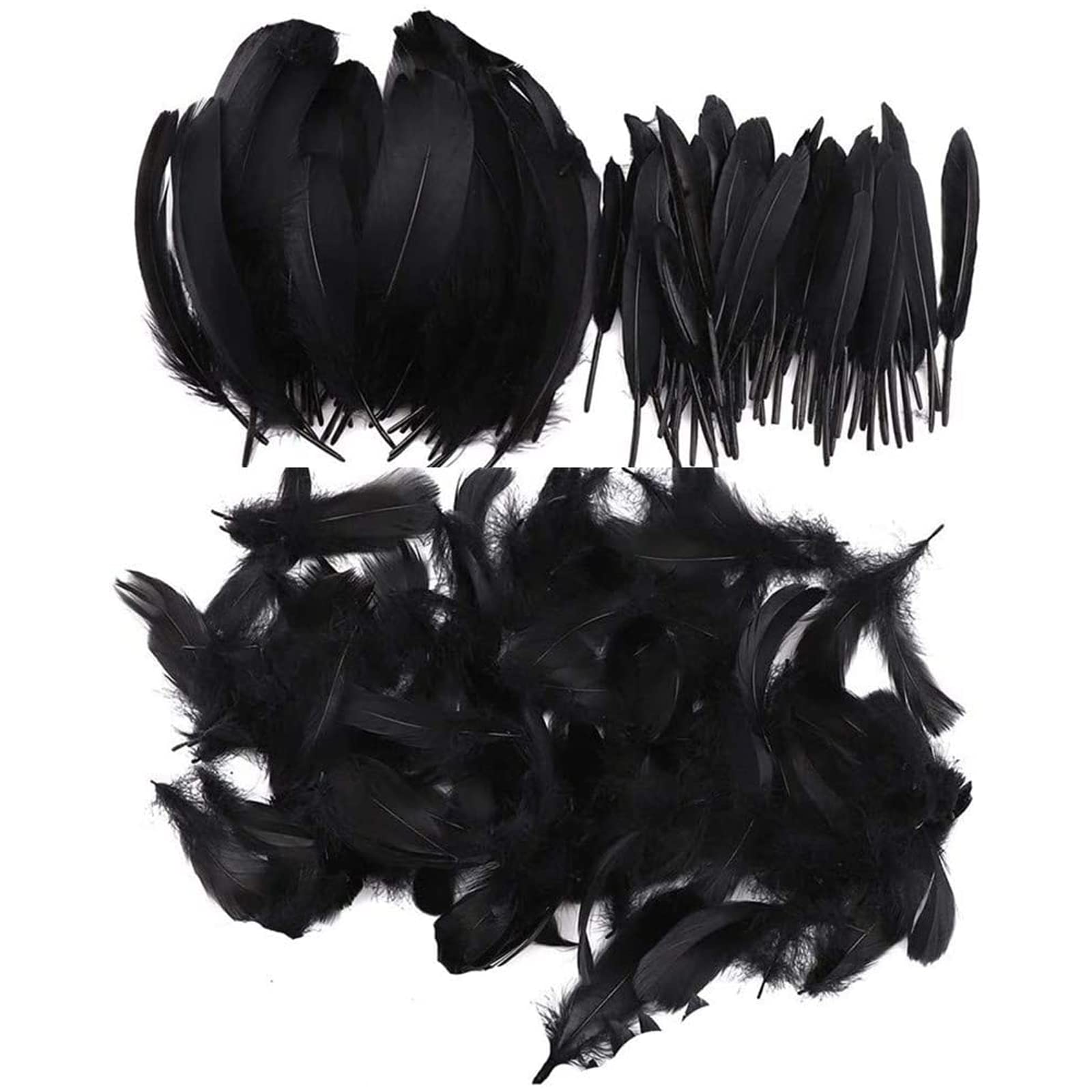 Feathers for Crafting, 250 Pcs 3 Size Natural Feathers White Black Yellow Pink Goose Feathers for DIY Dream Catchers Home Decor Wedding Party Decorations (Black)